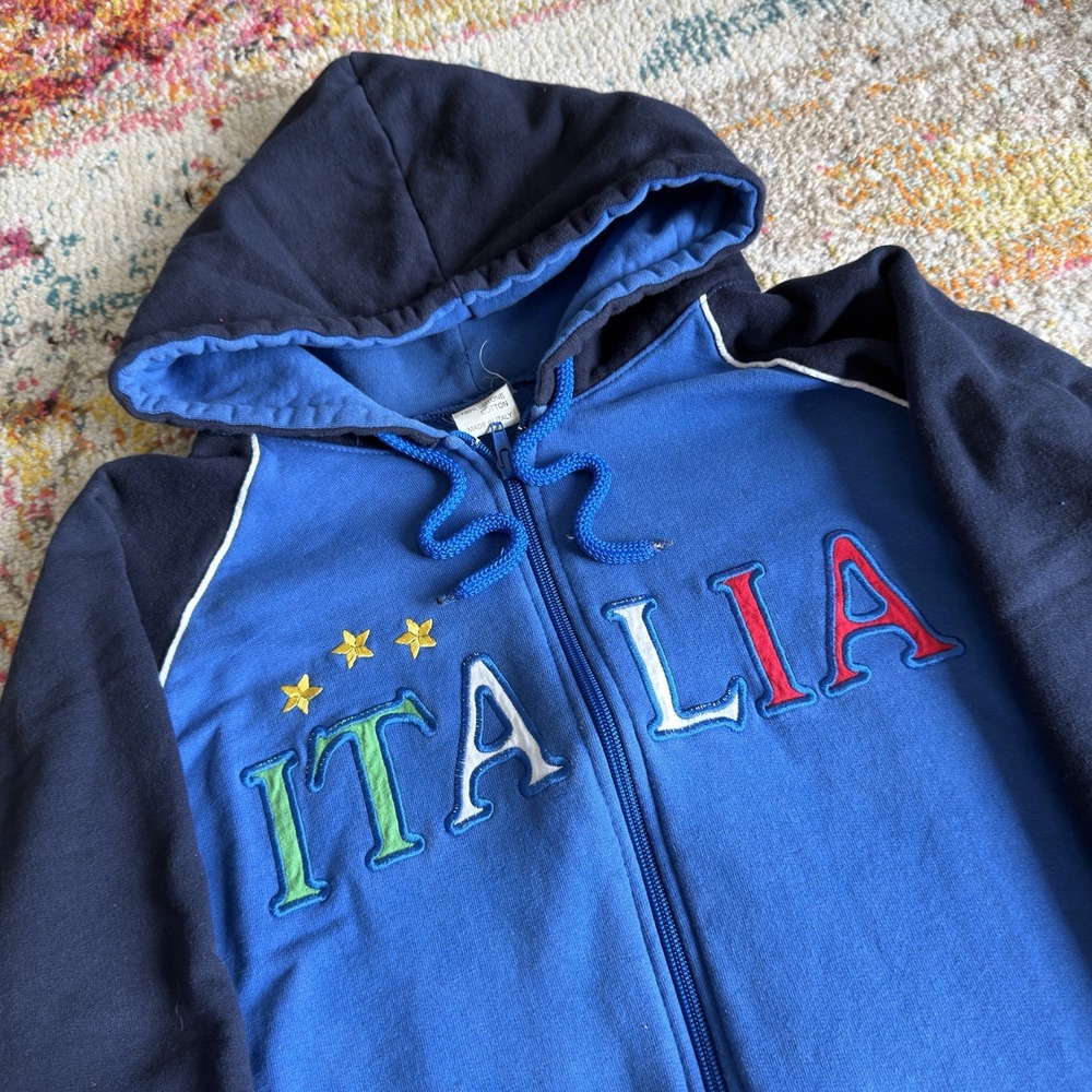 Vintage Y2K 2000s Italia Full Zip Hoodie Sweatshirt Blue Navy Size XL Italian